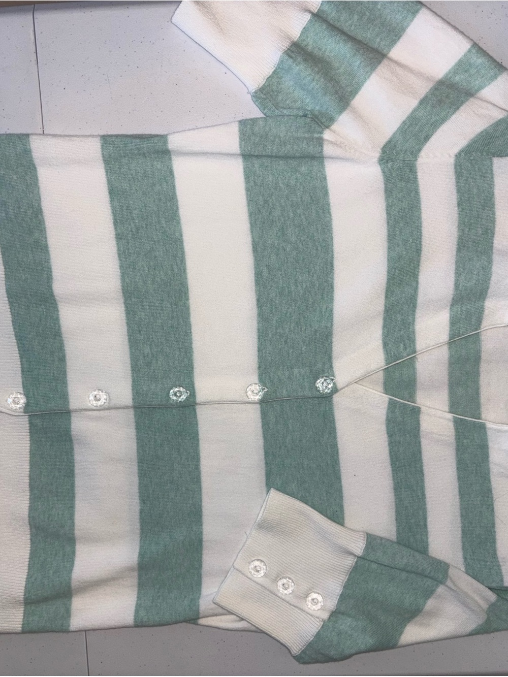 Kersh Mint Green and White Striped Button-Front Top